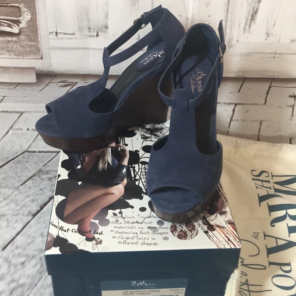 Maria Pova By Cole Haan T strap suede Wedges shoes NWOB - Picture 2 of 8